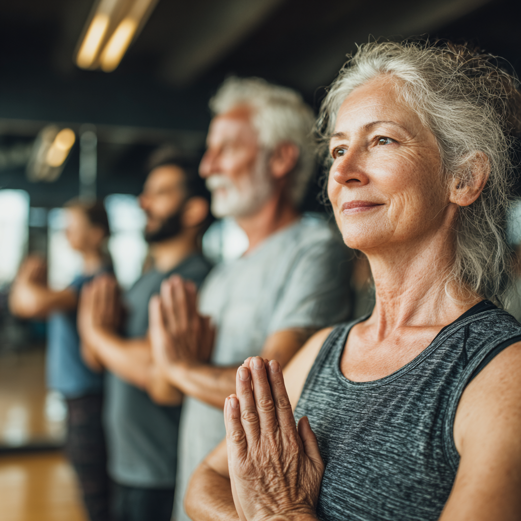 Group of middle-aged adults practicing gentle wellness routines and supporting healthy circulation naturally