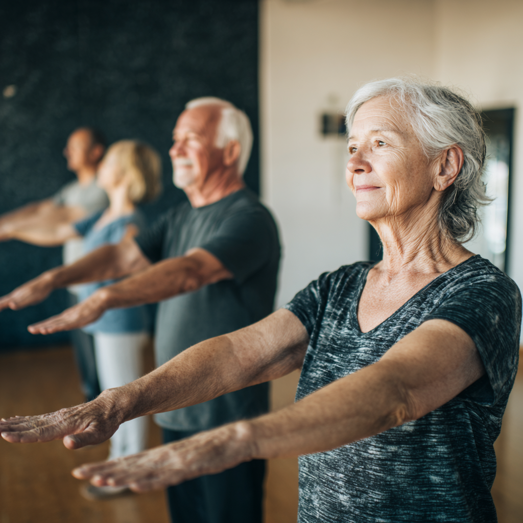 Older adults demonstrating gentle circulation exercises and wellness practices for vein health